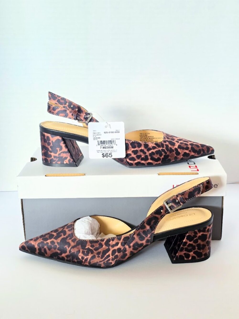 Liz Claiborne Eton Leopard Block Heel Slingback Pumps Size 7M NIB